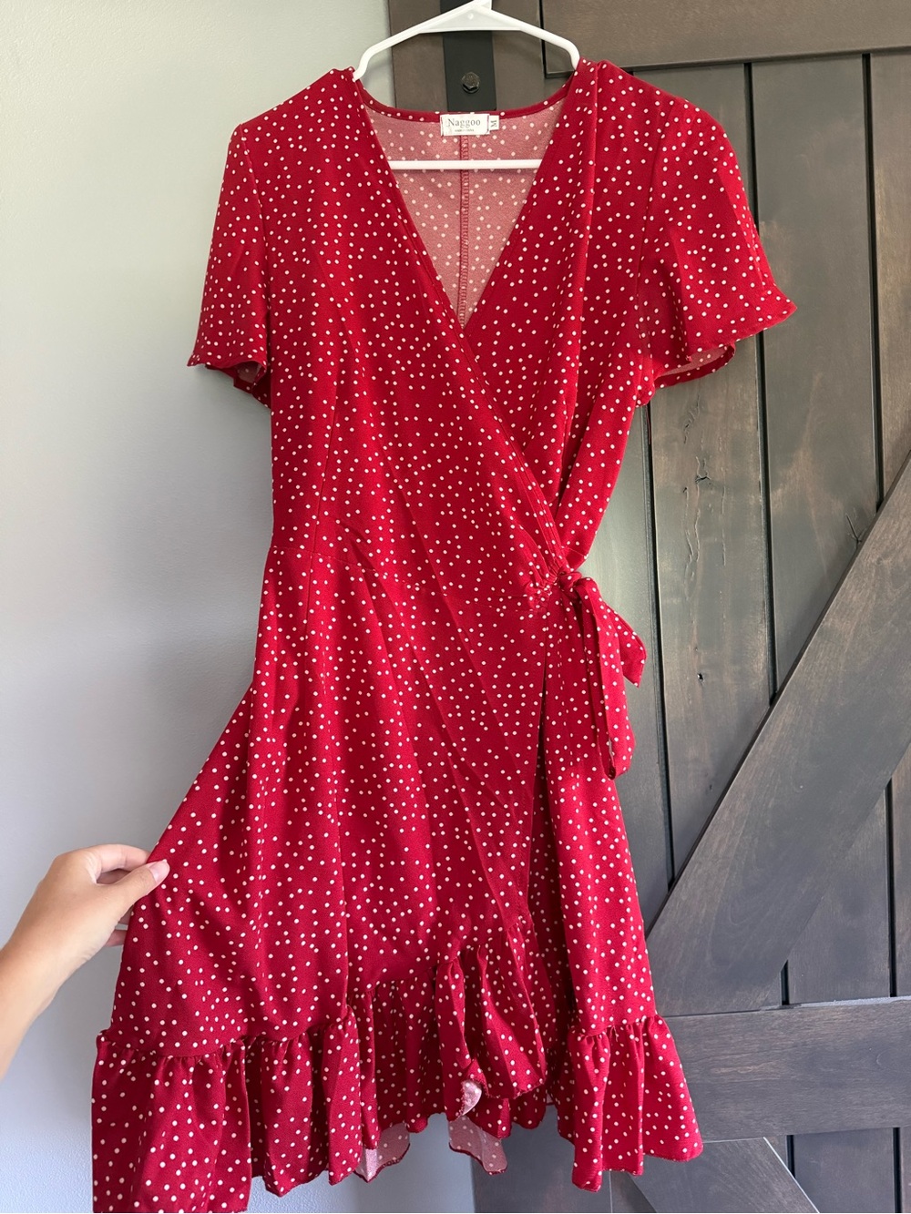 Red Polka Dot Wrap-Style Dress